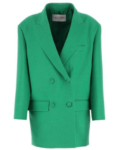 Valentino Crepe Couture Long-sleeved Blazer - Green