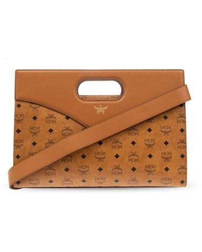 MCM Medium Diamond Visetos Top Handle Bag - Brown