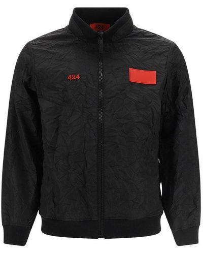 424 Logo Printed Wrinkled Sport Jacket - Black