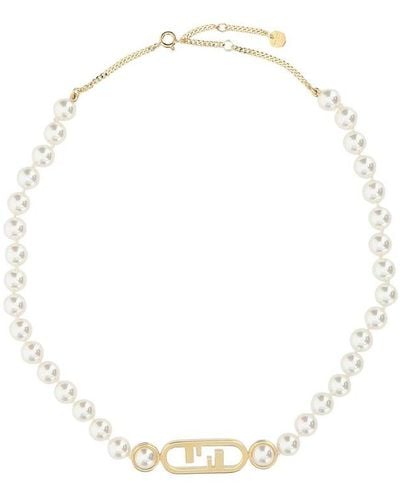 Fendi Decorative Pearls O'clock Necklace Fe - White