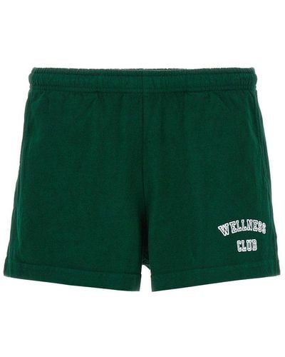 Sporty & Rich Slogan Embroidered Pocket Detailed Shorts - Green