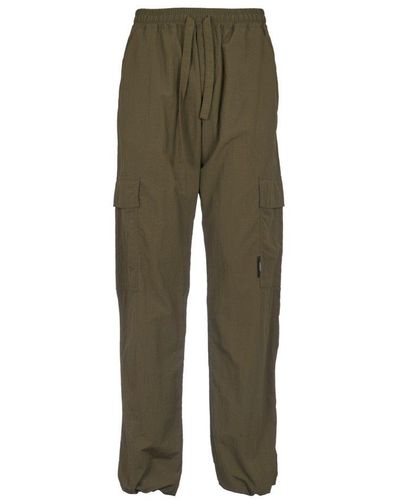 MSGM Straight-leg Drawstring Ankles Ripstop Cargo Pants - Green
