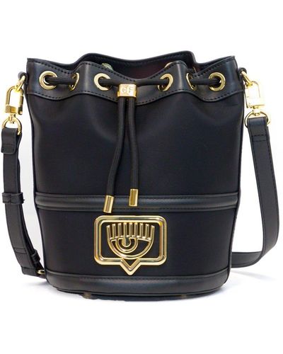 Chiara Ferragni Logo Plaque Drawstring Bucket Bag - Black