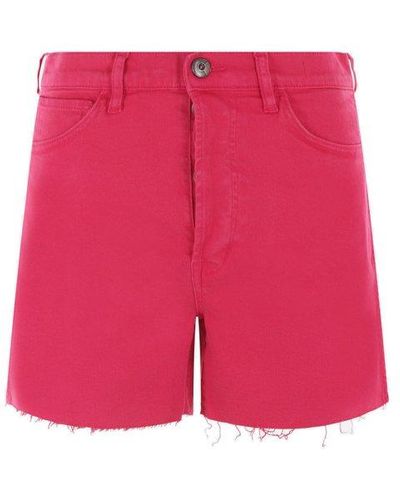 3x1 High-waist Frayed Edge Denim Shorts - Red