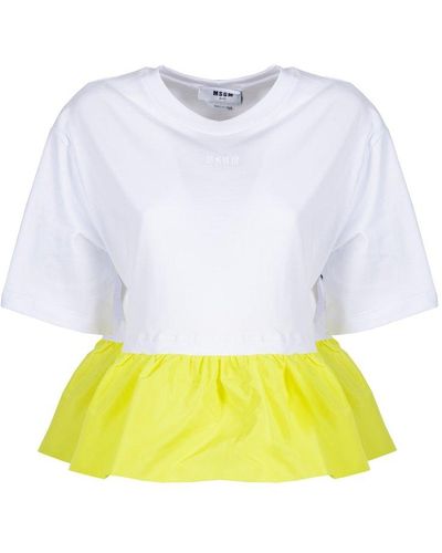MSGM Logo Embroidered Ruffle Detailed Top - White