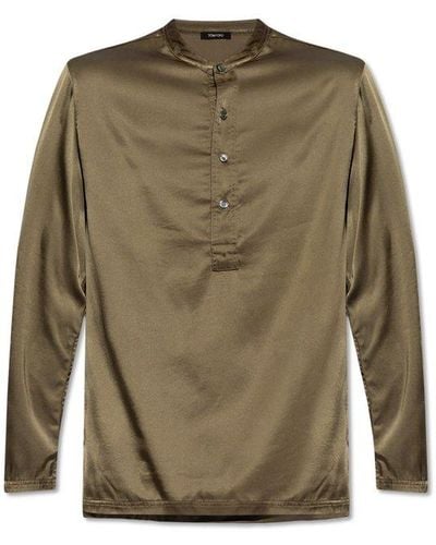 Tom Ford Half Buttoned Long-sleeved Pyjama Top - Green