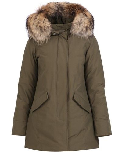 Woolrich Hooded Fur Trimmed Coat - Green
