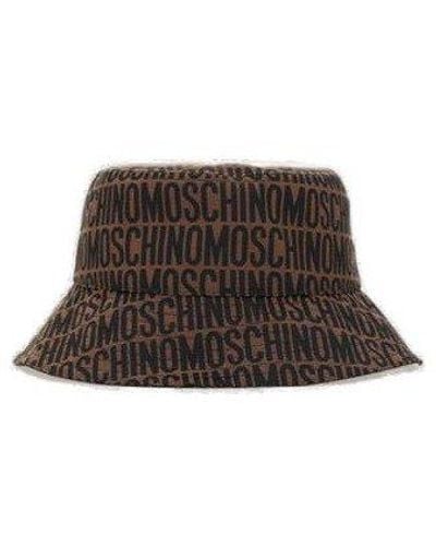 Moschino Allover Logo Jacquard Bucket Hat - Brown