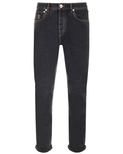 Brunello Cucinelli Traditional Fit Five-pocket Trousers - Blue