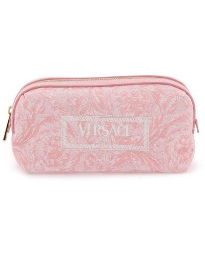Versace Logo-embroidered Jacquard Zip-up Toiletry Bag - Pink