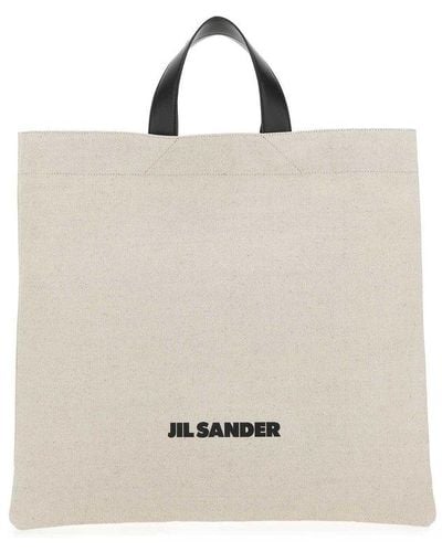 Jil Sander Logo Printed Top Handle Bag - Natural