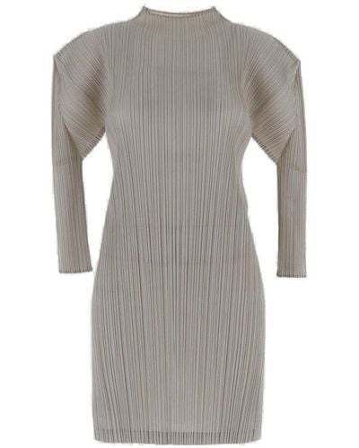 Pleats Please Issey Miyake Monthly Colors February Drop-shoulder Mini Dress - Gray