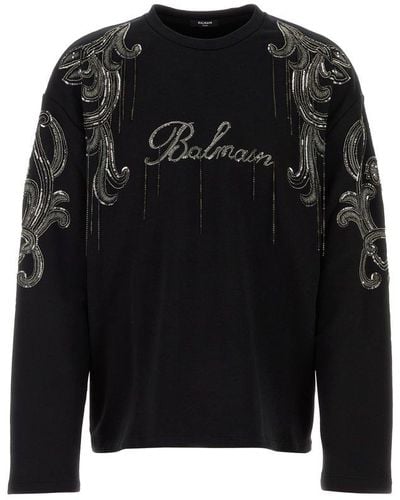 Balmain Chain Fringed Paisley Detailed Sweatshirt - Black