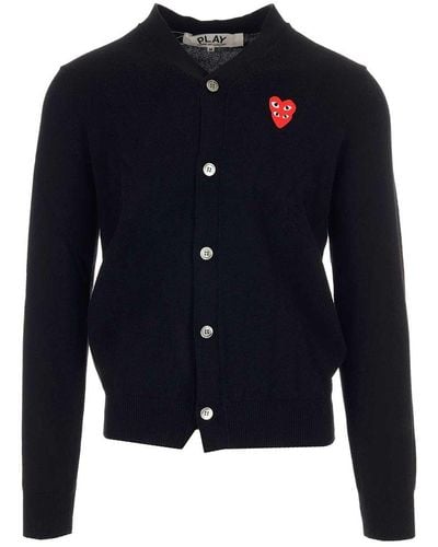 COMME DES GARÇONS PLAY Double Heart Logo Embroidered Buttoned Cardigan - Black