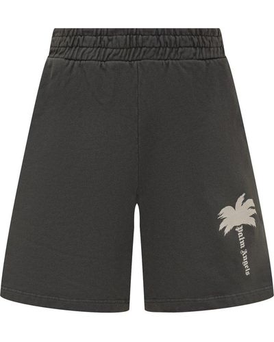 Palm Angels Palm Tree-printed Elasticated Waist Track Shorts - Grey