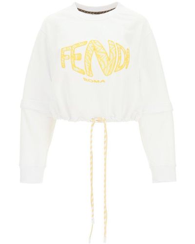 Fendi Fish Eye Lettering Cropped Sweatshirt - White