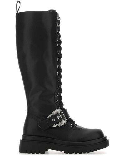 Versace Jeans Couture Baroque-buckle Knee-high Lace-up Boots - Black