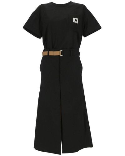 Sacai X Carhartt Wip Logo Patch Belted Waist Dress - Black