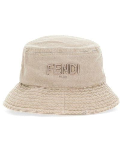 Fendi Logo Embroidered Bucket Hat - Natural