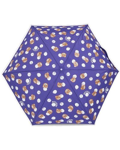 Moschino Folding Umbrella With Logo - Blue