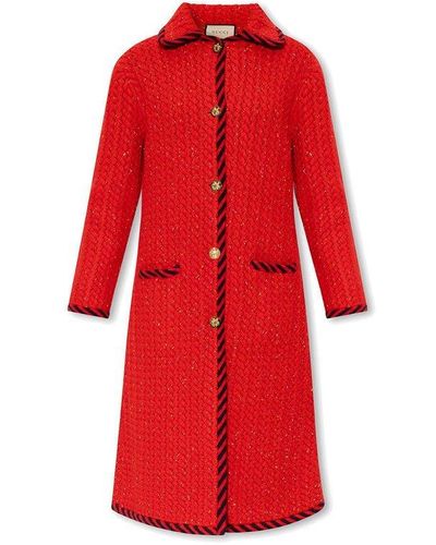 Gucci Cable Stitch Coat - Red