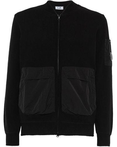 C.P. Company Lens Detailed Zipped Knitted Cardigan - Black