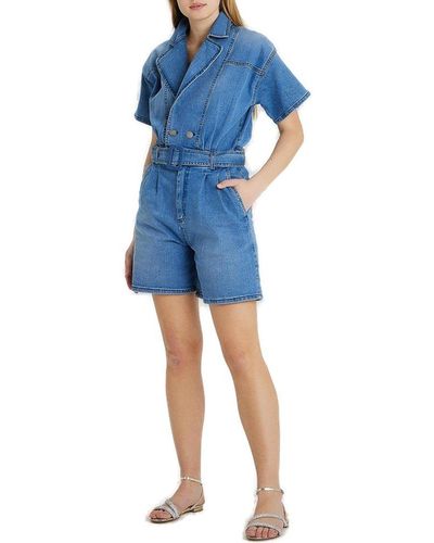 FEDERICA TOSI Short-sleeved Denim Jumpsuit - Blue