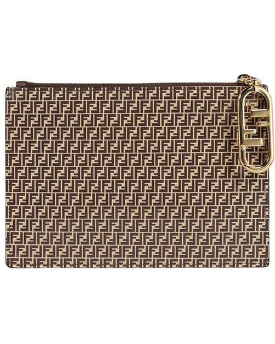 Fendi Leather Flat Pouch - Brown