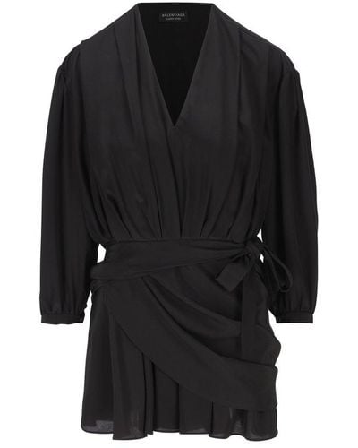 Balenciaga Draped Silk Dress - Black