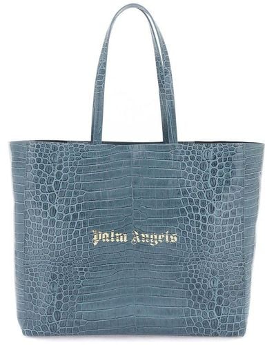 Palm Angels Croco-embossed Leather Shopping Bag - Blue