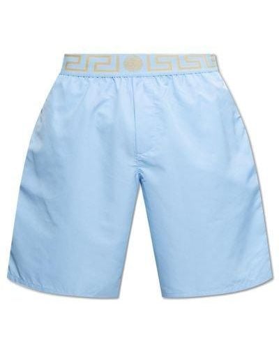 Versace Greca Waistband Swim Shorts - Blue