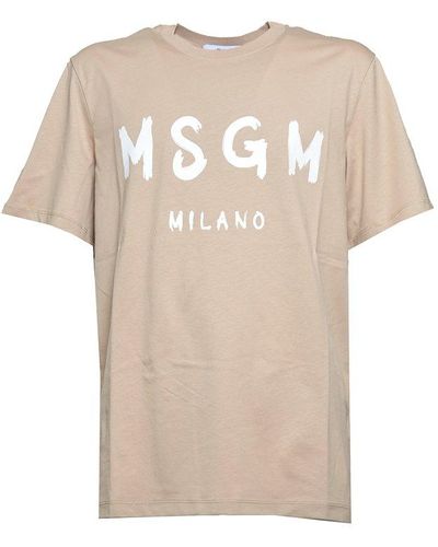 MSGM Logo-printed Crewneck T-shirt - Natural