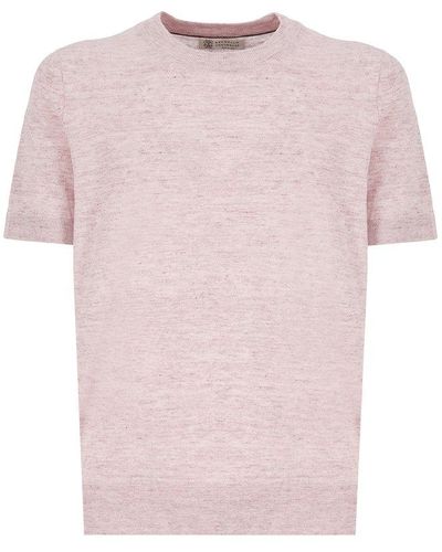 Brunello Cucinelli Short Sleeved Knitted Sweater - Pink