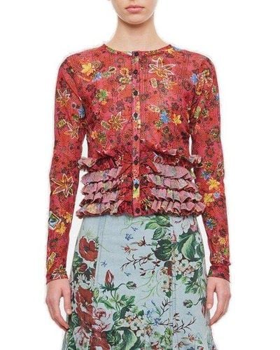Molly Goddard Floral Printed Knitted Cardigan - Red