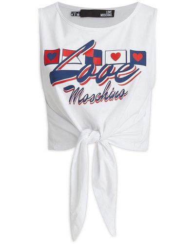 Love Moschino Logo-printed Tied Cropped Tank Top - White