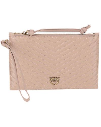 Pinko Love Birds Plaque Quilted Zipped Clutch Bag - Pink