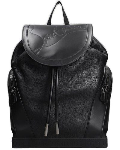 Christian Louboutin Logo Embossed Drawstring Backpack - Black
