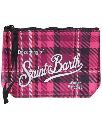 Mc2 Saint Barth Logo Printed Checked Clutch Bag - Pink