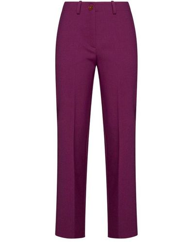 Alysi Button Detailed Straight Leg Trousers - Purple