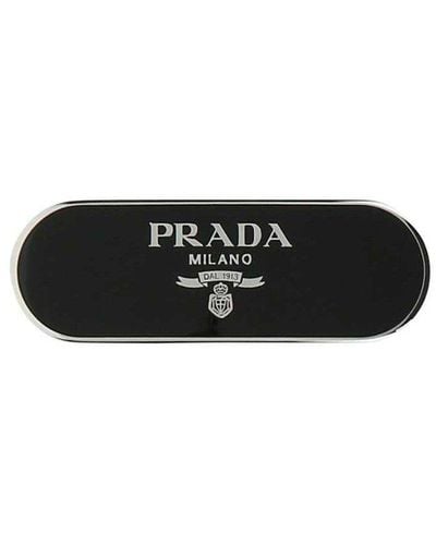 Prada Logo Detailed Hair Clip - Black
