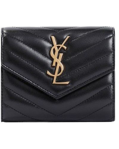 Saint Laurent Cassandre Matelassé Compact Tri-fold Wallet - Black