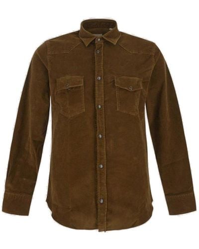 PT Torino Long Sleeved Snapped Corduroy Shirt - Brown