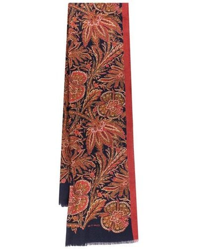 Etro Frayed Profile Printed Scarves - Red