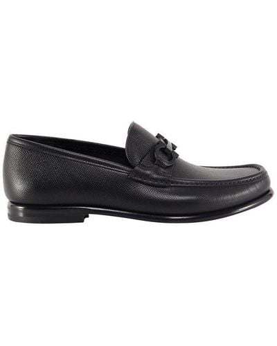 Ferragamo Gancini Crown Bit Leather Loafers - Black