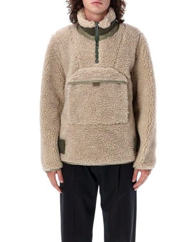 Sacai High-neck Zip-pocket Sweatshirt - Natural
