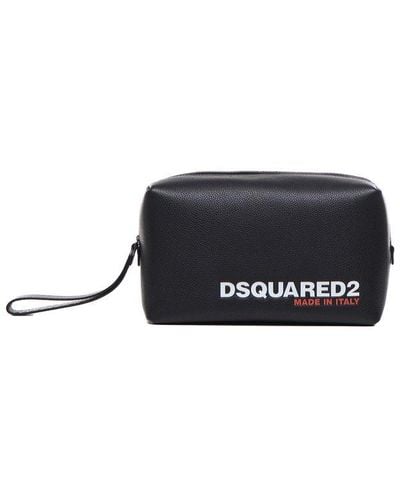 DSquared² Logo Printed Zipped Wash Bag - Black