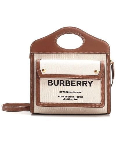 Burberry Pocket Logo Printed Mini Tote Bag - Brown