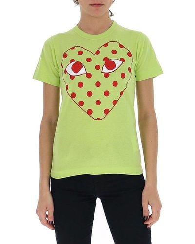 COMME DES GARÇONS PLAY Outline Polka-dot Heart T-shirt - Green