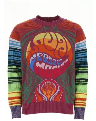 Versace Medusa Logo Intarsia Crewneck Sweater - Multicolor
