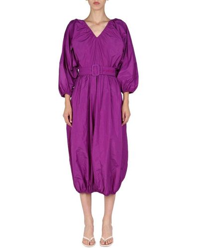 Patou Long Belt Dress - Purple